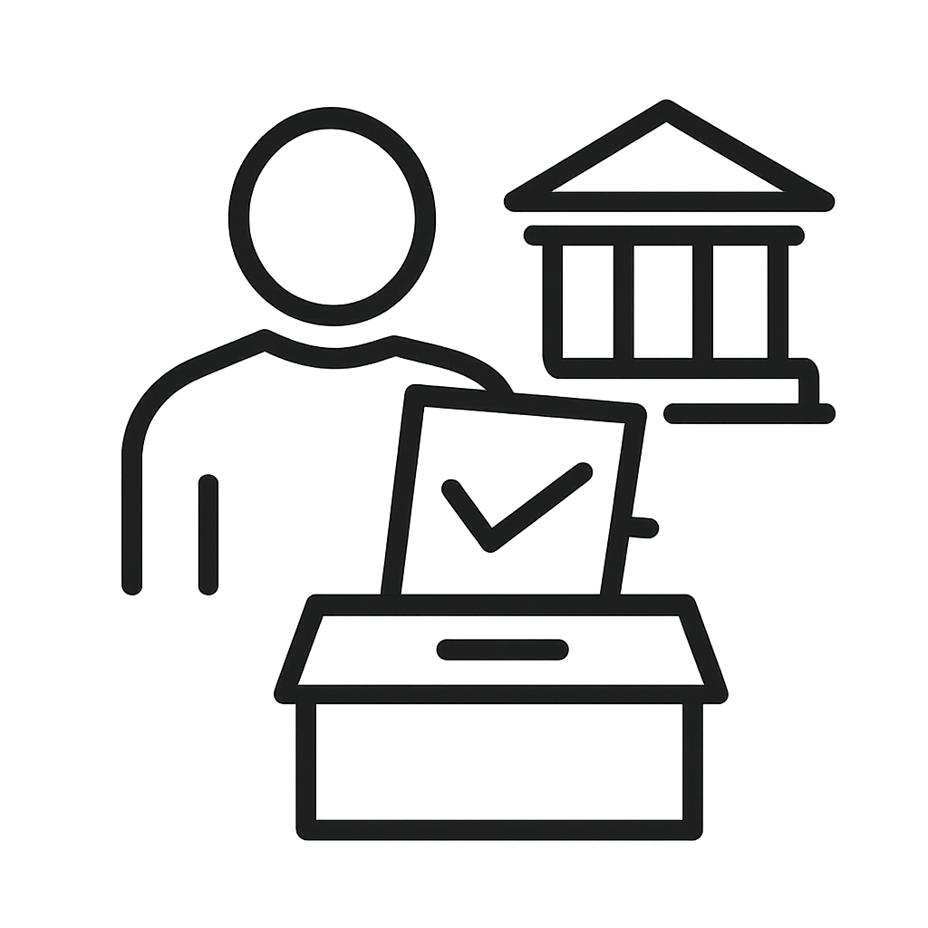 El élector donne le feu vert au vote et au bâtiment du bureau de votekeypress.